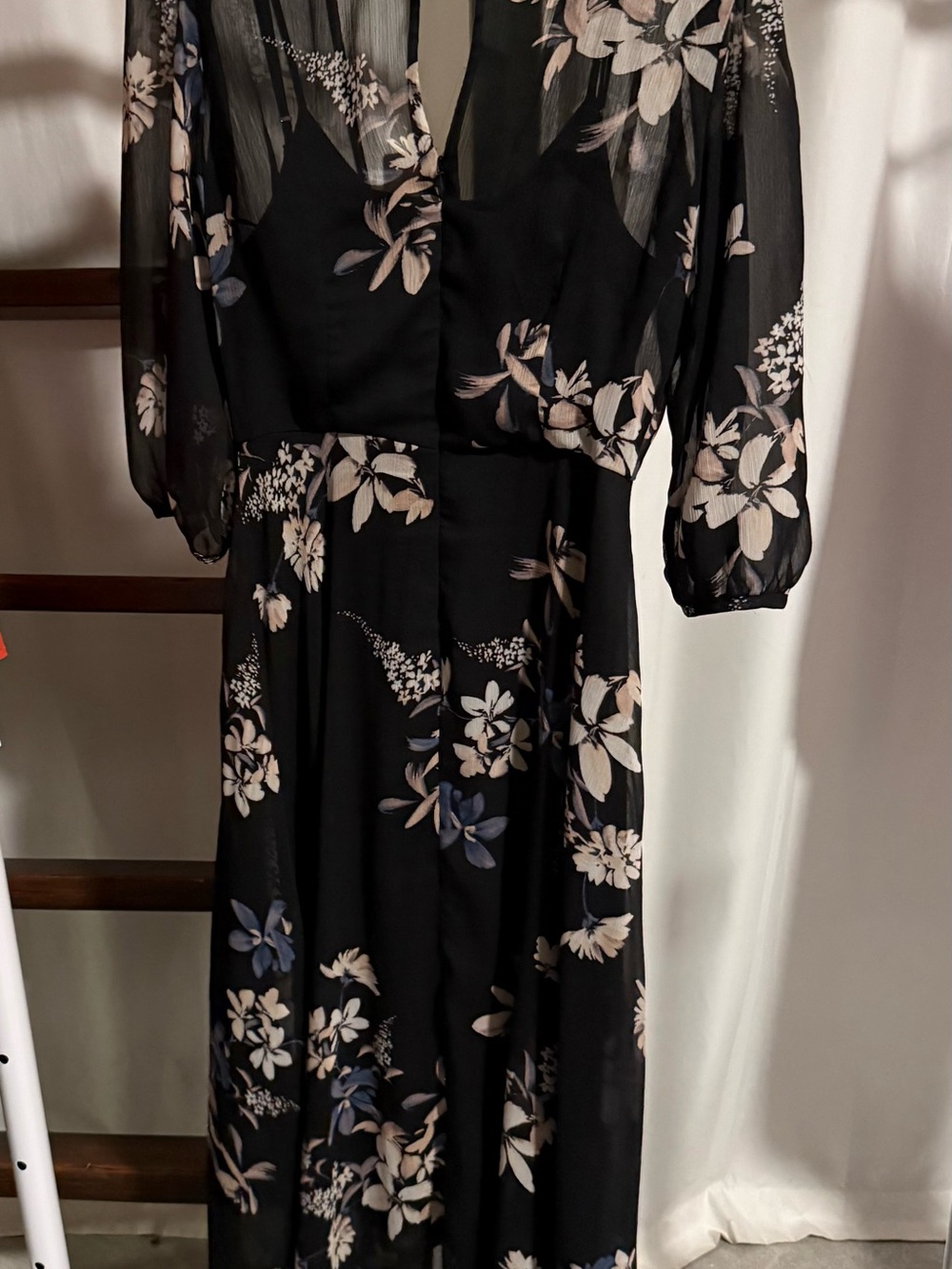 Calvin Klein Black Floral Long Sleeve Maxi Dress